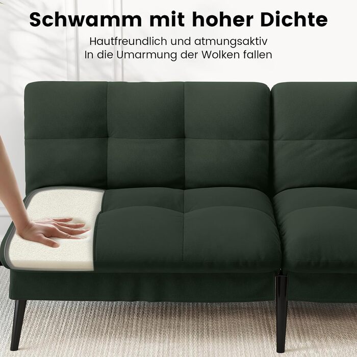 Диван-ліжко LUCKRACER 3-місний з регульованими кутами, тканина, темно-зелений | Диван, розкладний диван, кутовий диван для вітальні