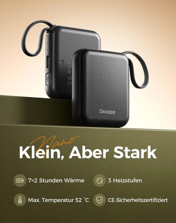 Електричні грілки для рук OCOOPA 2 шт. з акумулятором 4000mAh, USB, 3 режими нагріву, до 52°C, для зими, катання на лижах, подорожей та активного відпочинку, UT5 Nano Wiesengeflüster (Ocoopa x Künstleredition), чорний