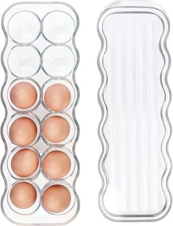 Лоток для яєць mDesign для холодильника - пластиковий тримач для яєць з ручкою - лоток для яєць з кришкою на 12 яєць - прозорий, макс. 50 символів