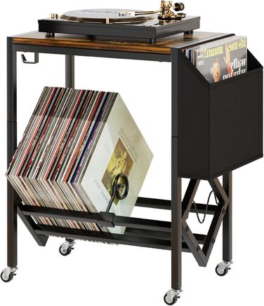 Стійка для зберігання вінілових платівок EKNITEY - 80 платівок, ретро, сталь та дерево, з мішком для організації, для програвачів