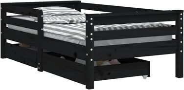 Дитяче ліжечко з шухлядами 80x160 см Масив сосни (70 x 140 см, Чорний)