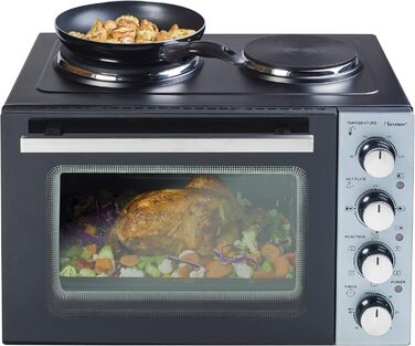 Міні-піч Bestron AOV31PS з поворотним шампуром та каменем для піци, 1500 Вт, нержавіюча сталь (31 літр)