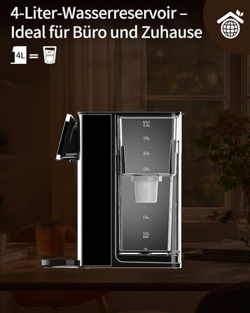 ЗACHVO Дозатор гарячої води UR05-2200W: миттєве гаряче водопостачання, 4 температурні режими, 3 об'єми, 4л бак, компактний та енергоефективний, захист від перегріву, дитячий замок, для кухні та офісу, фільтр з активованого вугілля