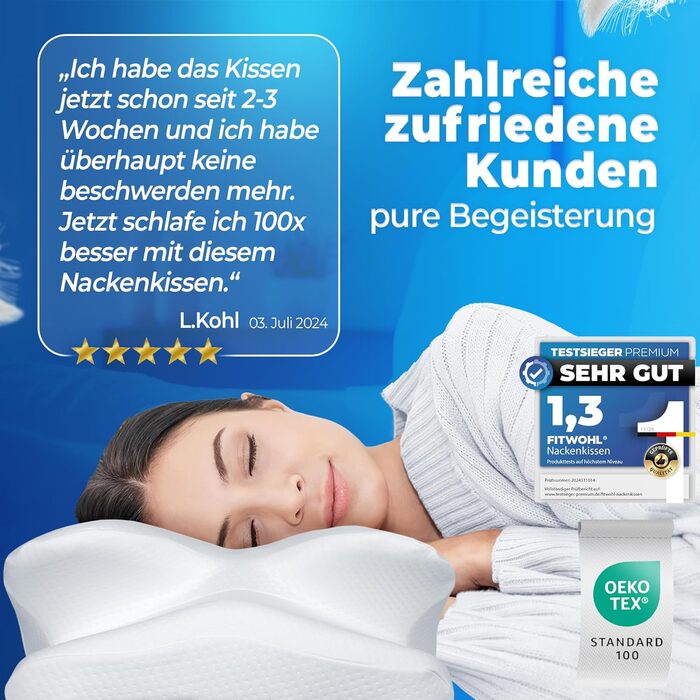 Ортопедична подушка з піною з пам'яті - подушка для шиї - ергономічна подушка для голови - для болю в шиї - подушка для тих, хто спить на боці, біла