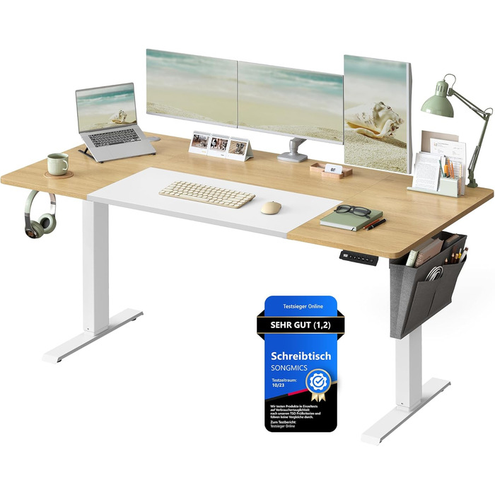 SONGMICS Регульований стіл, електричний, з пам'яттю 4 положень, 160 x 70 см, вінтажний коричневий + матовий білий, LSD026X01