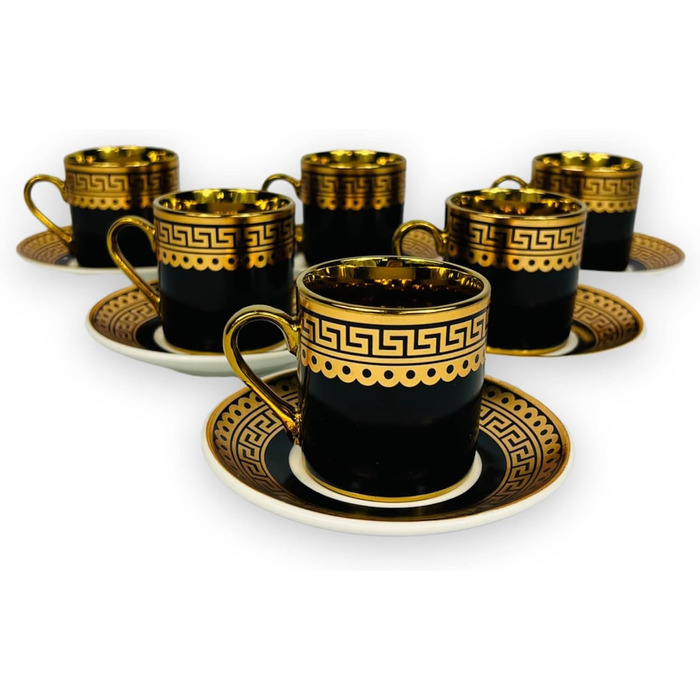 Розкішні золоті чашки для еспресо 12 TLG 6 P. чашки блюдця 60 мл меандровий стиль з подарунковою коробкою