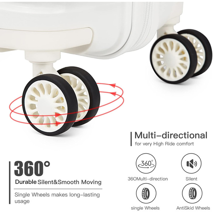 KONO Чемодан середнього розміру 65 см з поліпропілену з TSA замком, 65x46x26.5 см (Крем-білий)