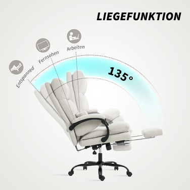 Крісло офісне HOMCOM з регулюванням висоти, з підтримкою попереку, підлокітниками та підставкою для ніг, обшите штучною шкірою, світло-сірого кольору