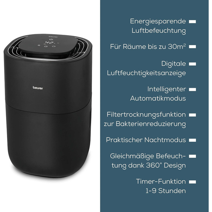 Зволожувач повітря Beurer LB 300 Plus: Тест-переможець Stiftung Warentest, холодний тип випаровування, індикатор вологості, фільтр-сушка, до 45 м²