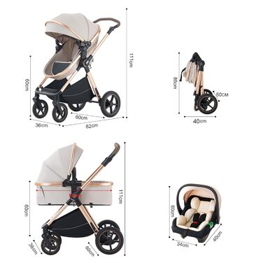 Дитяча коляска Shineey 3 в 1: Buggy, Babybett, Комплект. Легкий, компактний, з алюмінієвим каркасом. Колір: світло-коричневий