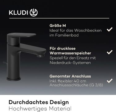 Змішувач для ванної кімнати KLUDI-X1 низького тиску з виливом 95 см, водозберігаючий, з керамічним картриджем, чорний матовий, з 3 штуцерами (для бойлера)