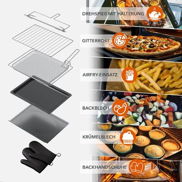 Багатофункціональна міні-піч Heinrich's з об'ємом 48л, конвекція, таймер 8год, підсвітка, 100-230°C, сенсорне керування, з аксесуарами, чорна, 2000W