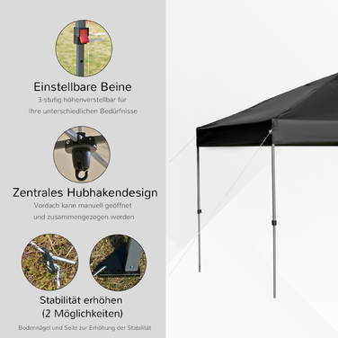 Альтанка Outsunny Garden 2,95x2,95 м Розкладна альтанка з кілочками та мотузками з тканини Oxford Захист від ультрафіолету Чорний