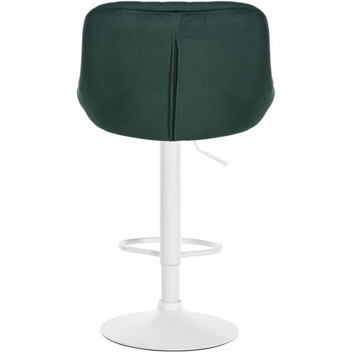 Набір з 2 барних стільців Lazio з велюровим сидінням, поворотні, з підніжкою, регульована висота, металевий каркас (білий), колір сидіння: темно-зелений