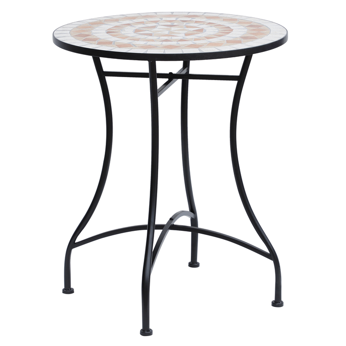 Мозаїчний стіл Outsunny Garden Table круглий Ø60 см, Балконний стіл Журнальний столик зі сталі та кераміки в помаранчевому та білому кольорах, висота 71 см для саду та балкона