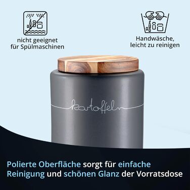 Набір для зберігання картоплі, цибулі та часнику KHG, 3 шт., кераміка, бамбукові кришки, сірий антрацит, об'єм 3 л та 1,5 л