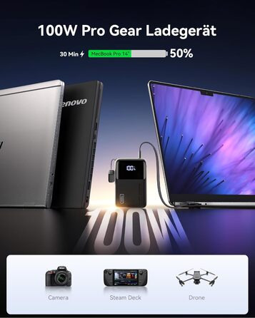 Портативний зарядний акумулятор INIU на 25000mAh, 100W, USB-C, для ноутбуків, телефонів, iPad, DJI, камер, iPhone 17/16/15/14, чорний