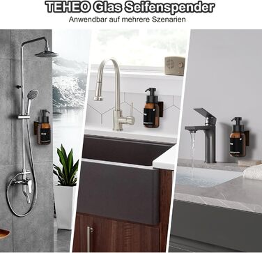 Настінний диспенсер для мила 250 мл чорного кольору (2 шт.) - без свердління, клейкий, для шампуню та гелю для душу