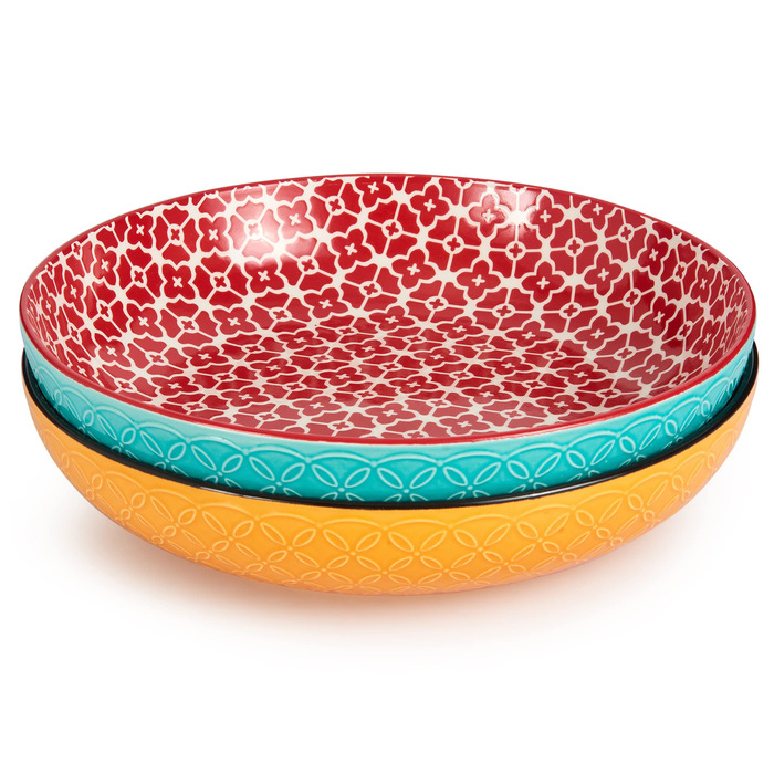 Салатник DOWAN 2000 мл, набір 2 шт, діаметр 24.1 см, порцеляновий, для пасти, мікрохвильова піч, посудомийна машина, штабельовані, різнокольорові