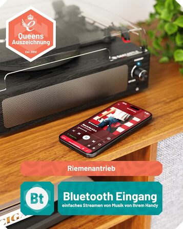 Вініловий програвач Oakcastle TT100 з Bluetooth 5.0, AUX, RCA, вбудованими динаміками, ретро-дизайн, адаптер 45 RPM, програвач платівок преміум-якості