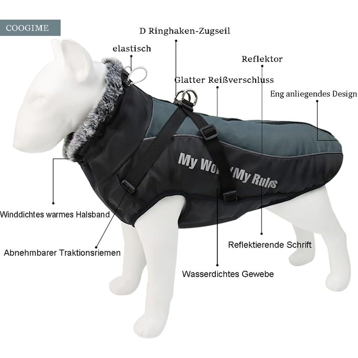 Водонепроникна світловідбиваюча зимова куртка для собак Coogime, чорна, розмір 5XL для середніх/великих собак