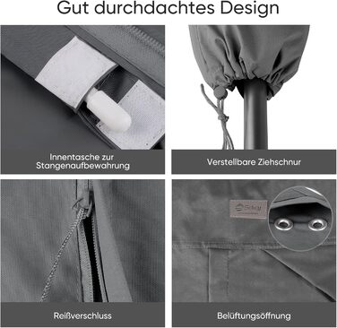 Захисний чохол для парасольки від сонця, 260x65 см, сірий