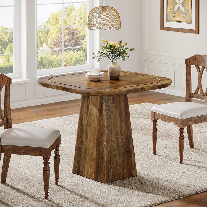 Столовий стіл Tribesigns на 4 особи, 80 см, квадратний, в стилі рустік для кухні, вітальні, їдальні (колір коричневий)