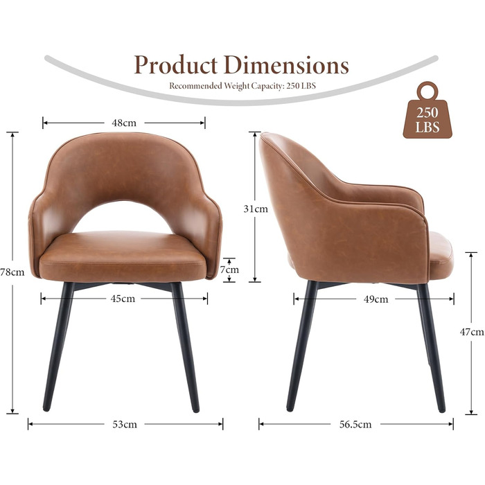 4 шт. крісла для їдальні з велюру, 360° обертання, кухонні крісла з підлокітниками, м'які бічні крісла для дому, офісу, вітальні (53*58*78 см, коричневі, шкірозамінник)
