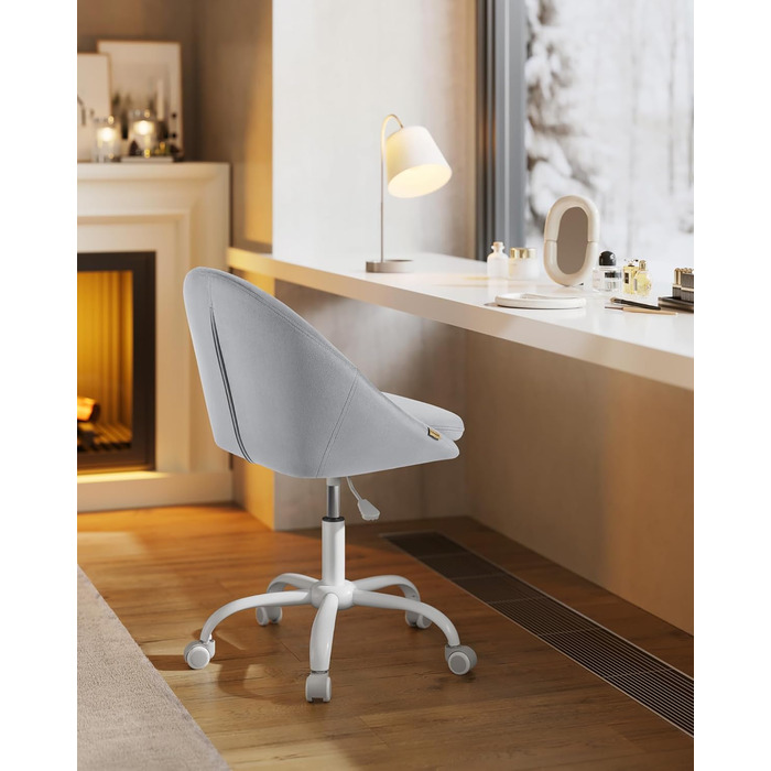 Крісло SONGMICS для офісу та дому, крісло для макіяжу з велюру, регульоване по висоті, сіре, OBG020G04