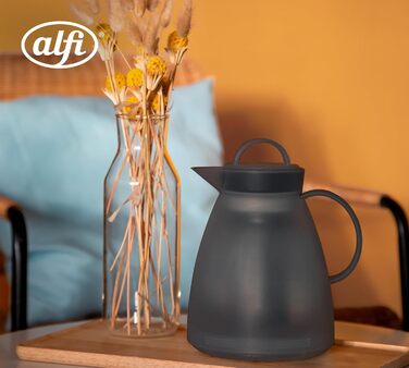 Термос Alfi DAN 1.0 л, пудрово-рожевий, з термоізоляційного пластику з вставкою з термостійкого скла, з кришкою-поворотом, дизайнерська модель, ідеально підходить для кави та чаю, BPA-free (з фільтром для чаю, Smoke)