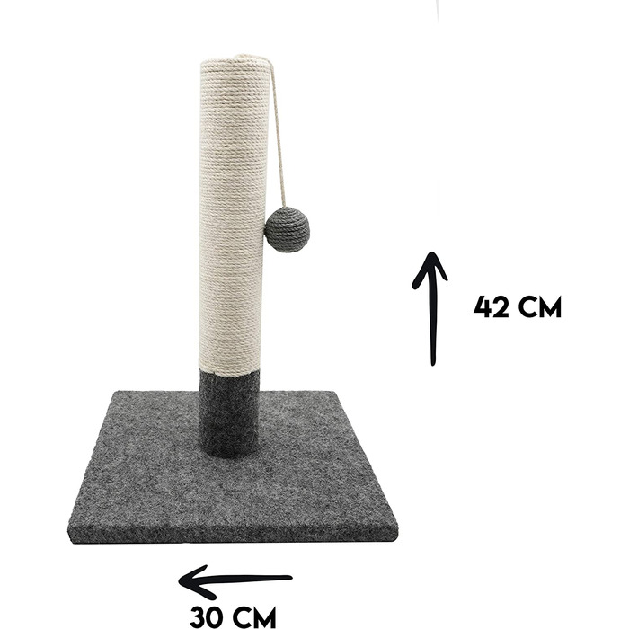 Тіроль / Когтеточка для кішок, 42 см Когтеточка для кішок з джуту і міцної тканини з помпоном / Когтеточка в сучасному дизайні сіро-білий колір / міцна основа 30 х 30 см