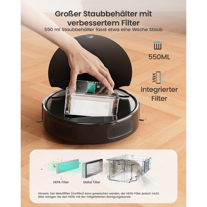 Робот-пилосос LEFANT M310: потужність 4500Pa, 180 хвилин роботи, 4 режими, Wi-Fi, керування через додаток та Alexa, для тварин та твердих підлог