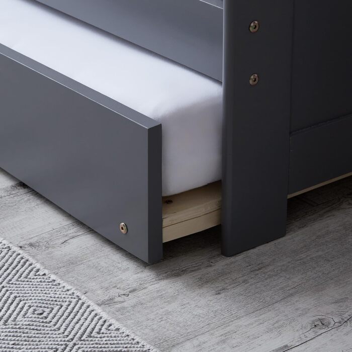 Висувне ліжко Homestyle4u 90x200 см з ящиком для зберігання, сірий дуб, каркас з сосни, ламелі, дитяче ліжко