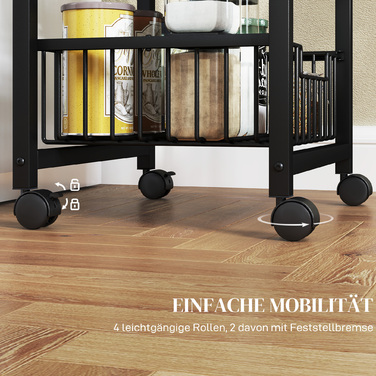 Візок кухонний HOMCOM 3-ярусний на колесах, мобільний сервірувальний візок, кухонний тележка з 3 сталевими кошиками