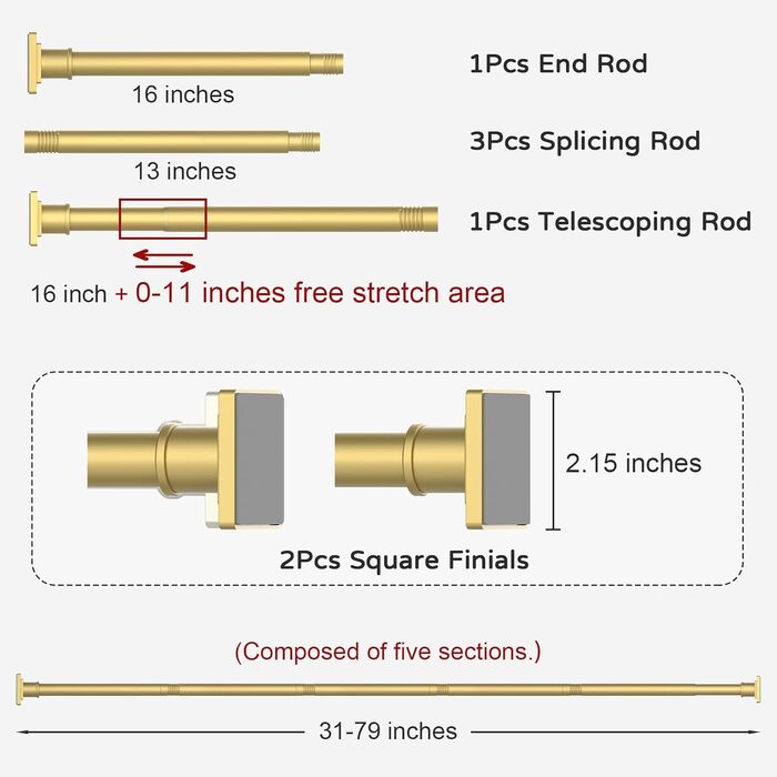 Регульована штанга для душу Goldene, 79-200 см, без свердління, натяжна, для ванної кімнати