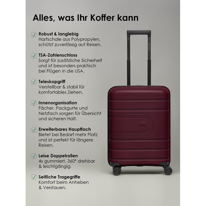 Набір валіз REDOLZ Hartschalen 3 шт. | Розширювані, з TSA-замком, з поліпропілену | S+ (55 см)