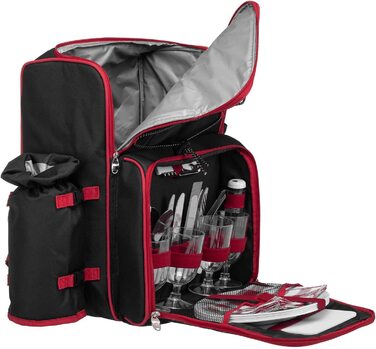 Рюкзак для пікніка Andora на 4 особи з інтегрованою сумкою-холодильником, зелений, з аксесуарами (чорно-білий у горошок)