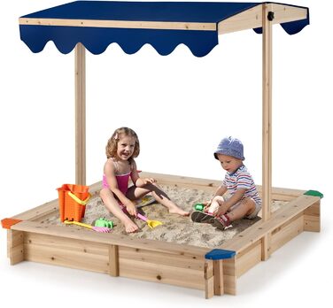 Дерев'яна пісочниця DREAMADE 121x121x120 см з регульованим дахом, для дитячого майданчика в саду, вдома, на пляжі