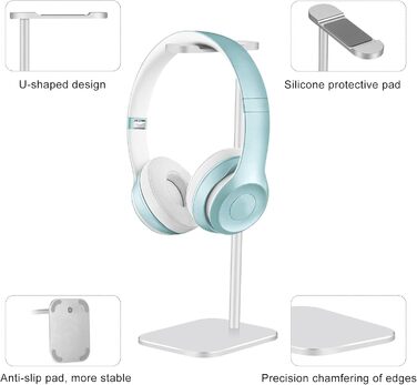 Підставка для навушників з алюмінію, тримач для гарнітури з міцною металевою основою для столу, сумісна з більшістю навушників (Рожеве золото) (Срібло)