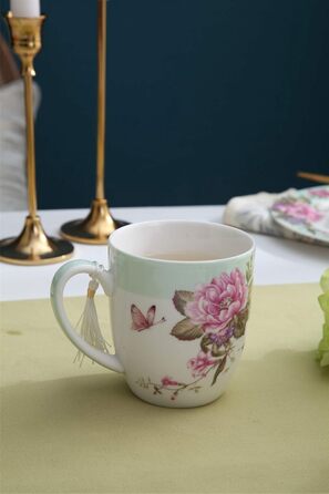 Комплект чашок для кави London Boutique K414, 330 мл, рожевий, 4 шт. (Porzellan, Shabby Chic, Vintage)