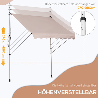 Outsunny Folding Arm Тент Clamp Тент регульований по висоті 200x150 см кремово-білий з алюмінію для тераси та балкона