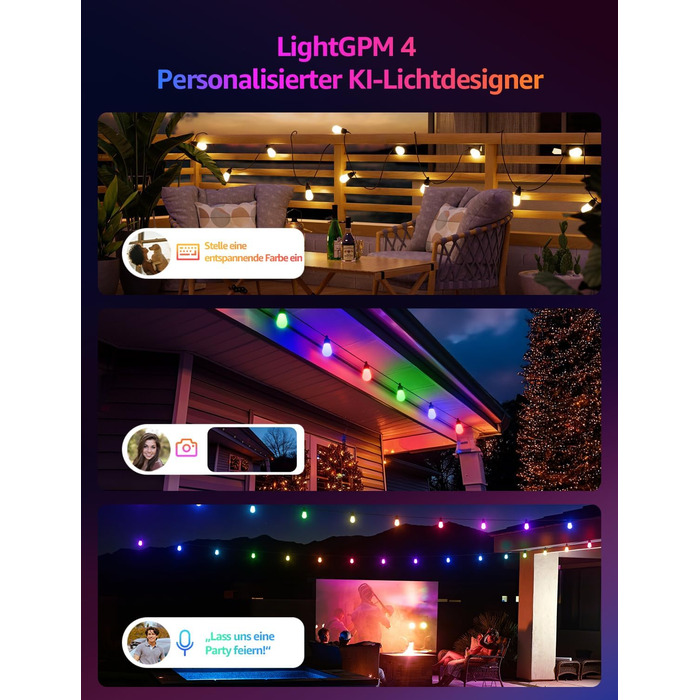 Lepro LED гірлянда для зовнішнього використання 30м, RGB+тепле біле світло, Wi-Fi, керування через додаток, сумісна з Alexa/Google, IP65, AI-дизайнер світла, 30 LED, без пульта