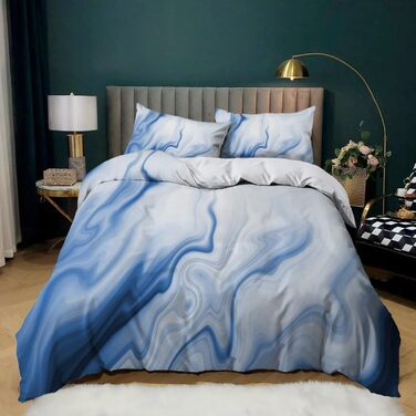 Сірий комплект постільної білизни 180x200 см Геометричний дизайн, двостороння постільна білизна з м'якої мікрофібри, гіпоалергенна, 3 частини: простирадло, ковдра та 2 наволочки 80x80 см. Сучасний дизайн, блакитна текстура.