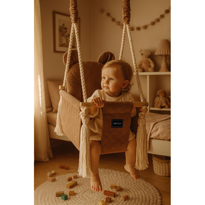 Дитяча гойдалка для дому та вулиці Bär Light Velvet | Гойдалка для малюків | Дерев'яна гойдалка для дітей | Гойдалка для дверного отвору