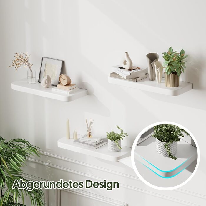 Набір полиць на стіну Wandregal з дерева (3 шт) білі, плаваючі полиці з прихованим кріпленням для вітальні, спальні, кухні, для книг та декору