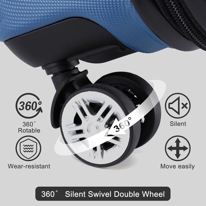 KONO Валіза середнього розміру 24 дюйми, ABS, з TSA-замком, 4 колеса, 65×44×25.5 см, темно-синій