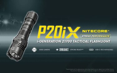 Надпотужний тактичний ліхтарик Nitecore унісекс P20iX, чорний, універсальний і ультра-крихітний титановий брелок для ключів NTK05 (Одиночний)