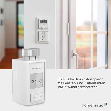 Homematic IP Термостат радіатора Smart Home – цифровий термостат для опалення з керуванням через додаток, сумісний з Alexa та Google Home, легка установка, енергозбереження (153412A3, окремо)