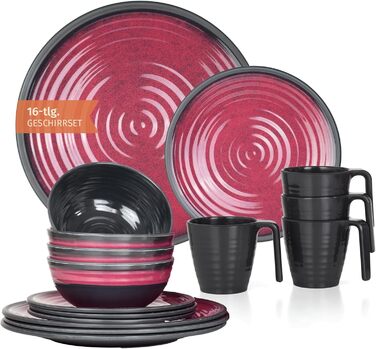 Набір посуду для кемпінгу Melamin 12 предметів (4 персони) Stone Red + 4 чашки