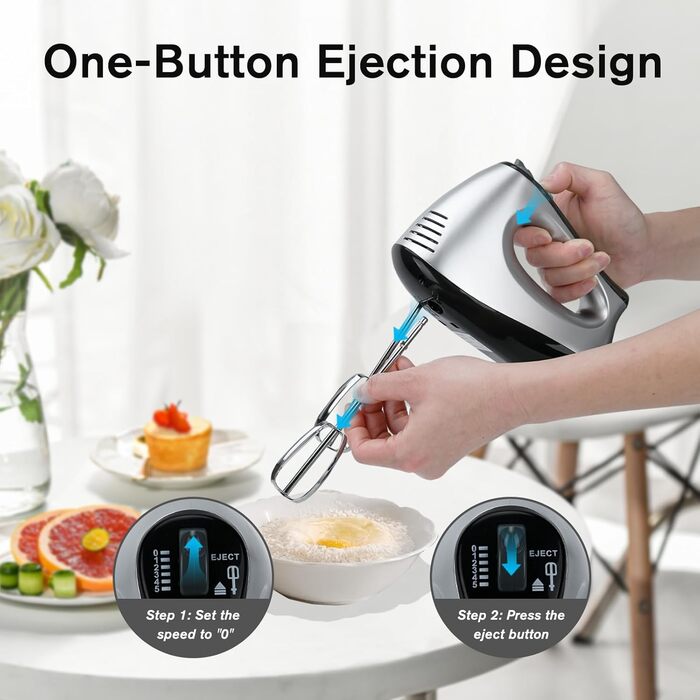 Електричний міксер Lychee з анти-розбризкуванням, 6 насадок, 5 швидкостей + Turbo, 300W, для кухні та випічки